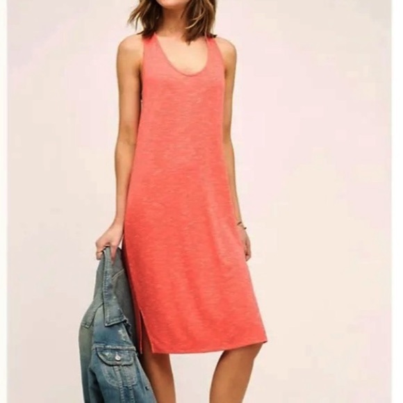 Anthropologie Saturday Sunday Asa Tank Coral Dress Size XS Orange Cross Back - Picture 3 of 8
